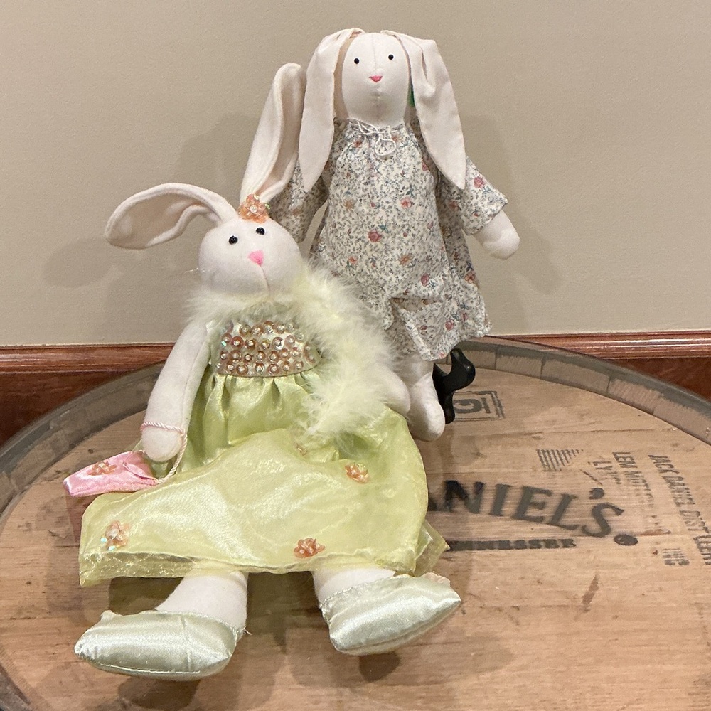 Set of Two Plush Bunny Dolls in Dresses